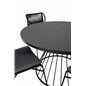 Tropea Dining Table - Black Steel / Grey Spray Glass, Julian Dining Chair - Black Steel / Black Rope 4 4 4