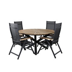 Mexico Table ø 140 - Black/Teak, Panama Light 5-pos Chair Black / Black and teak_4