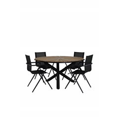 Mexico Table ø 140 - Black/Teak, Alina Dining Chair - Black Alu / Black Textilene_4