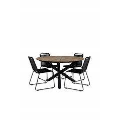 Mexico Table ø 140 - Black/Teak, Lindos Stacking Chair - Black Alu / Black Rope_4