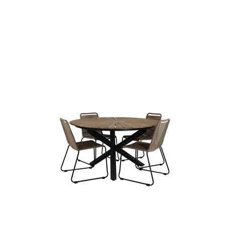 Mexico Table ø 140 - Black/Teak, Lindos Stacking Chair - Black Alu / Latte Rope_4