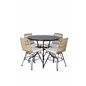 Nicke Dining Table - Black Steel - ø90cm, Viga Dining -tuoli Nature Wicker/White Cushion