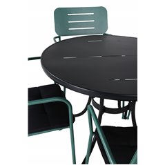 Nicke Dining Table - Black Steel - ø90cm, Nicke Dining chair w, armrest - Green Steel_4