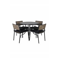 Nicke Dining Table - Black Steel - ø90cm, Paola Dining Chair - Black Steel / Nature Wicker / Black Cushion_4