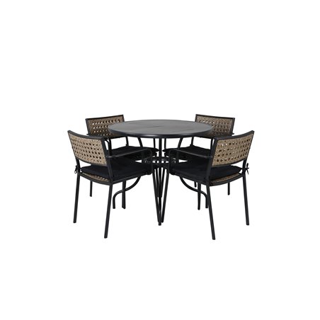 Nicke Dining Table - Black Steel - ø90cm, Paola Dining Chair - Black Steel / Nature Wicker / Black Cushion_4