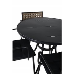 Nicke Dining Table - Black Steel - ø90cm, Paola Dining Chair - Black Steel / Nature Wicker / Black Cushion_4