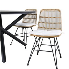 Alma Dining Table - Black Alu - ø120cm, Viga Dining Chair - Black steel / Light Nature Wicker / White Cushion_4