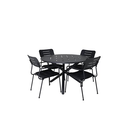 Alma Dining Table - Black Alu - ø120cm, Nicke Dining chair w, armrest - Black Steel_4