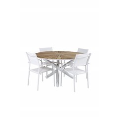 Mexico Table ø 140 - White/Teak, Santorini Arm Chair (Stackable) - White Alu / White Textilene_4