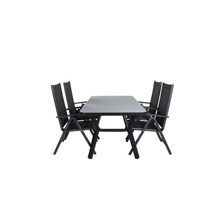 Virya Dining Table - BLACK Alu / Grey Glass - small table+Break 5:pos Chair - Black/Black_4