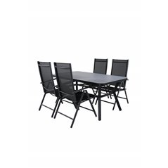 Virya Dining Table - BLACK Alu / Grey Glass - small table+Break 5:pos Chair - Black/Black_4