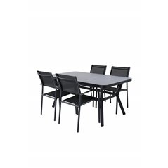 Virya Dining Table - BLAC K Alu / Grey GlassSanTorini Arm Chair Black Alu/Black Textilene (käytetty)