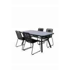 Virya Dining Table - BLACK Alu / Grey Glass - small table+Lindos Stacking Chair - Black Alu / Black Rope_4