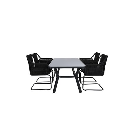 Virya Dining Table - BLACK Alu / Grey Glass - small table+Lindos Karmstol med svikt Svart stål / Svart rep_4