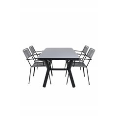 Virya Dining Table - BLACK Alu / Grey Glass - small table+Lindos Armchair - Black Alu / Grey Rope_4