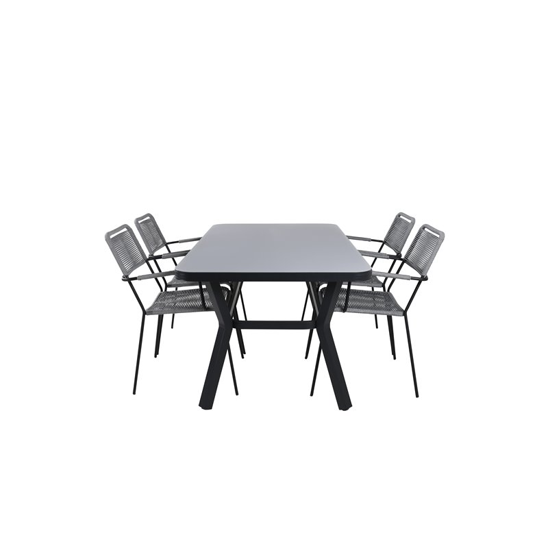 Virya ruokapöytä BLAC K Alu / Grey Glass - Pieni pöytä Lindos Armchair