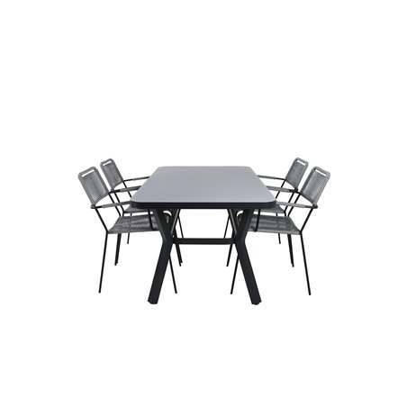 Virya Dining Table - BLACK Alu / Grey Glass - small table+Lindos Armchair - Black Alu / Grey Rope_4