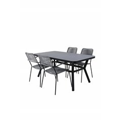 Virya Dining Table - BLACK Alu / Grey Glass - small table+Lindos Armchair - Black Alu / Grey Rope_4