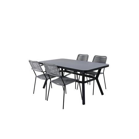 Virya ruokapöytä BLAC K Alu / Grey Glass - Pieni pöytä Lindos Armchair