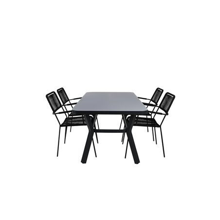 Virya Dining Table - BLACK Alu / Grey Glass - small table+Lindos Armchair - Black Alu / Black Rope_4