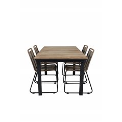 Mexico Table 160/240*90 - Black/Teak, Lindos Stacking Chair - Black Alu / Latte Rope_4