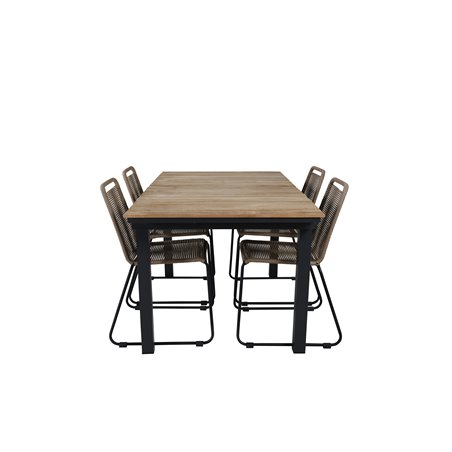 Mexico Table 160/240*90 - Black/Teak, Lindos Stacking Chair - Black Alu / Latte Rope_4