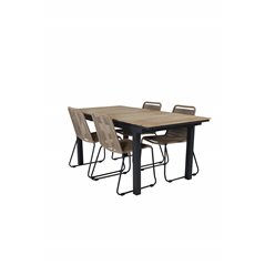 Mexiko Tabell 160/240 * 90 - Svart / teak, Lindos Stapelbar stol - Svart Aluminium / Latte Rep_4