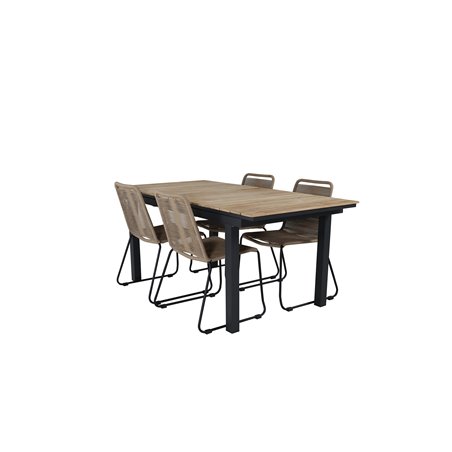 Mexiko Tabell 160/240 * 90 - Svart / teak, Lindos Stapelbar stol - Svart Aluminium / Latte Rep_4