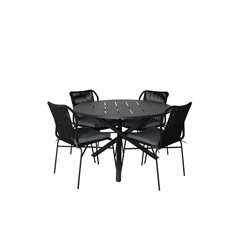 Alma Dining Table - Black Alu - ø120cm, Julian Dining Chair - Black Steel / Black Rope (stackable)_4