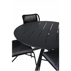 Alma Dining Table - Black Alu - ø120cm, Julian Dining Chair - Black Steel / Black Rope 4 4 4