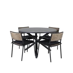 Alma Dining Table - Black Alu - ø120cm, Paola Päivällinen - Black Steel Nature Wicker/Black Cushion