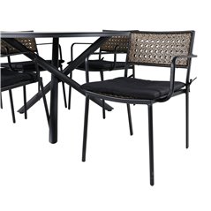 Alma Dining Table - Black Alu - ø120cm, Paola Dining Chair - Black Steel / Nature Wicker / Black Cushion_4