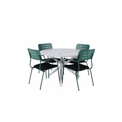 Alma Dining Table - White Alu - ø120cm, Nicke Dining chair w, armrest - Green Steel_4