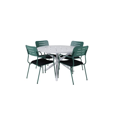 Alma Dining Table - White Alu - ø120cm, Nicke Dining chair w, armrest - Green Steel_4