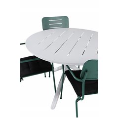 Alma Dining Table - White Alu - ø120cm, Nicke Dining chair w, armrest - Green Steel_4