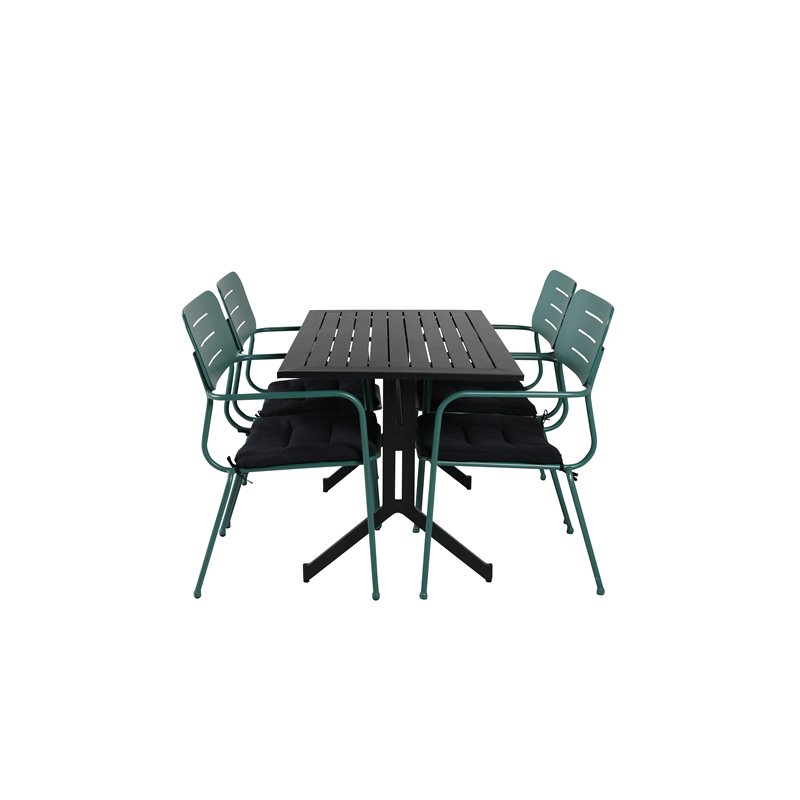 Vägen - Cafébord - Svart / svart 120 * 70cm, Nicke Matsalstol W, Armstöd - grön Steel_4