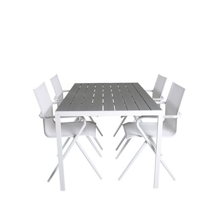 Break pöytä 150*90 - Valkoinen / Harmaa, Alina Dining Chair - Valkoinen alu / valkoinen tekstiili