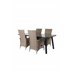 Paola Dining Table - Black Steel / Nature Wicker - 200*100+Padova Chair (Recliner) - Nature/Nature_4