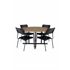 Cruz Dining table - Black Steel / Acacia (teak look) ø140cm, Nicke Dining chair w, armrest - Black Steel_4