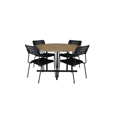 Cruz Dining table - Black Steel / Acacia (teak look) ø140cm, Nicke Dining chair w, armrest - Black Steel_4