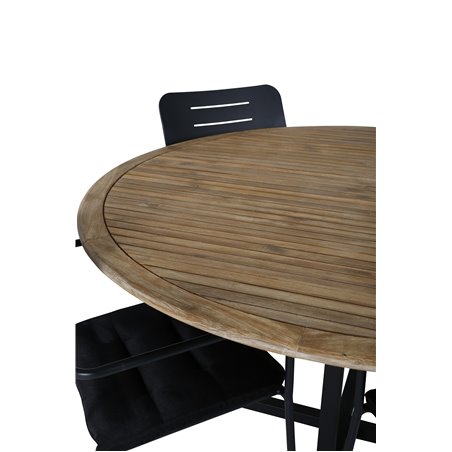 Cruz Spisebord - Sort Stål / Acacia (teak look) ø140cm, Nicke Spisestuestol m, armlæn - Sort Stål_4