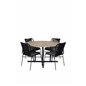 Cruz Dining - Black Steel / Acacia (teak look) ø140cm, Julian Dining Chair - Black Steel / Black Rope 4 4 4