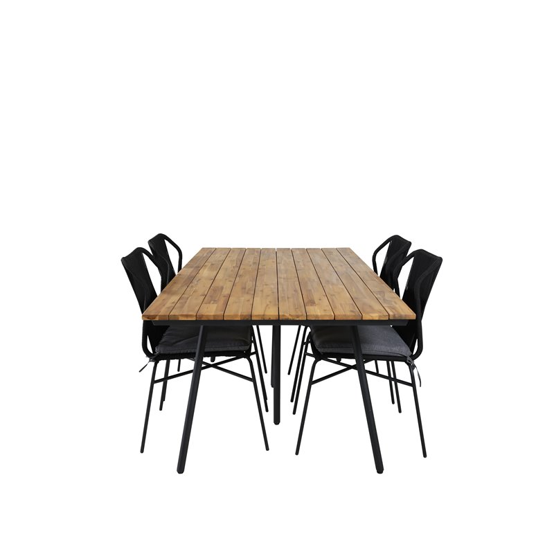 Chan Dining Table - Black Steel / Acacia - 200cm+Julian Black Steel / Black Rope (pinottavissa) 4 4 4