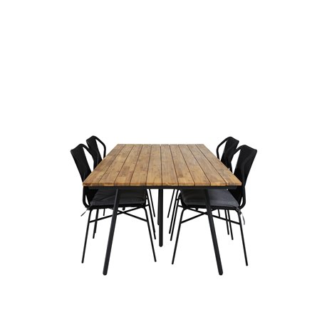 Chan Dining Table - Black Steel / Acacia (teak look) - 200cm+Julian Dining Chair - Black Steel / Black Rope (stackable)_4