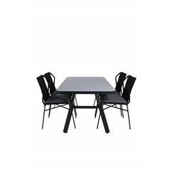 Virya Dining Table - BLACK Alu / Grey Glass - small table+Julian Dining Chair - Black Steel / Black Rope (stackable)_4