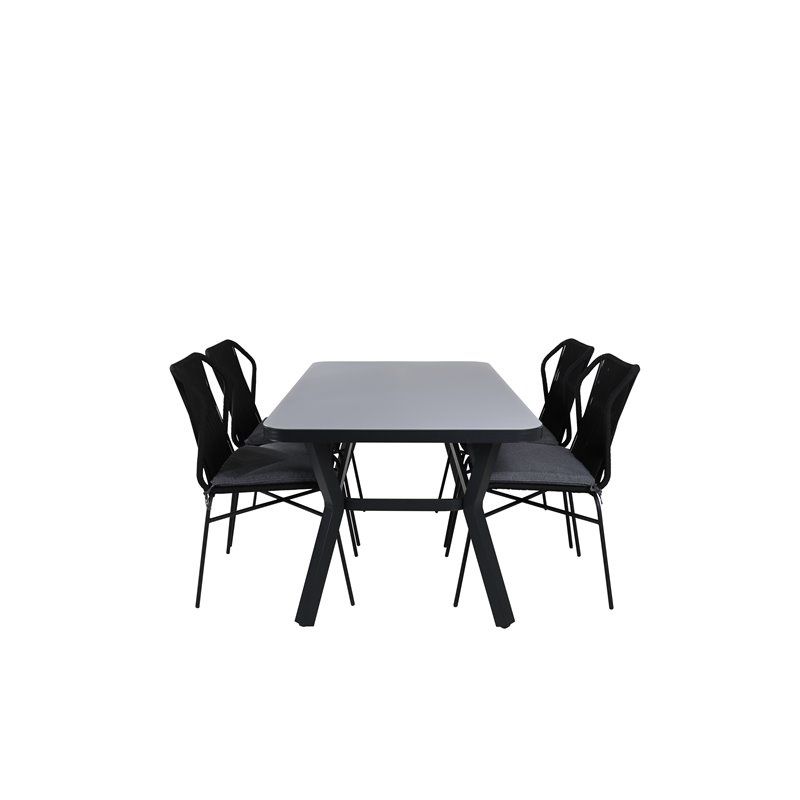 Virya Dining Table - BLAC K Alu / Grey Glass - Small Table+Julian Black Steel / Black Rope (pinottavissa) 4 4 4