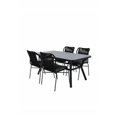 Virya Dining Table - BLACK Alu / Grey Glass - small table+Julian Dining Chair - Black Steel / Black Rope (stackable)_4