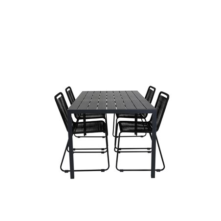 Break pöytä 150*90 – Black/Black, Lindos Stacking Chair – Black Alu/Black Rope