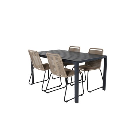 Break pöytä 150*90 Black/Black, Lindos Stacking Chair - Black Alu / Latte Rope