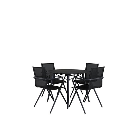 Santorini Matbord ø 100 - svart alu / grå glas, Alina Dining Chair - Black Alu / Black Textilene_4